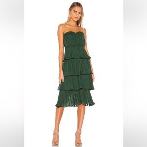 LOVERS + FRIENDS Strapless Tiered Emerald Green Midi Dress NWT